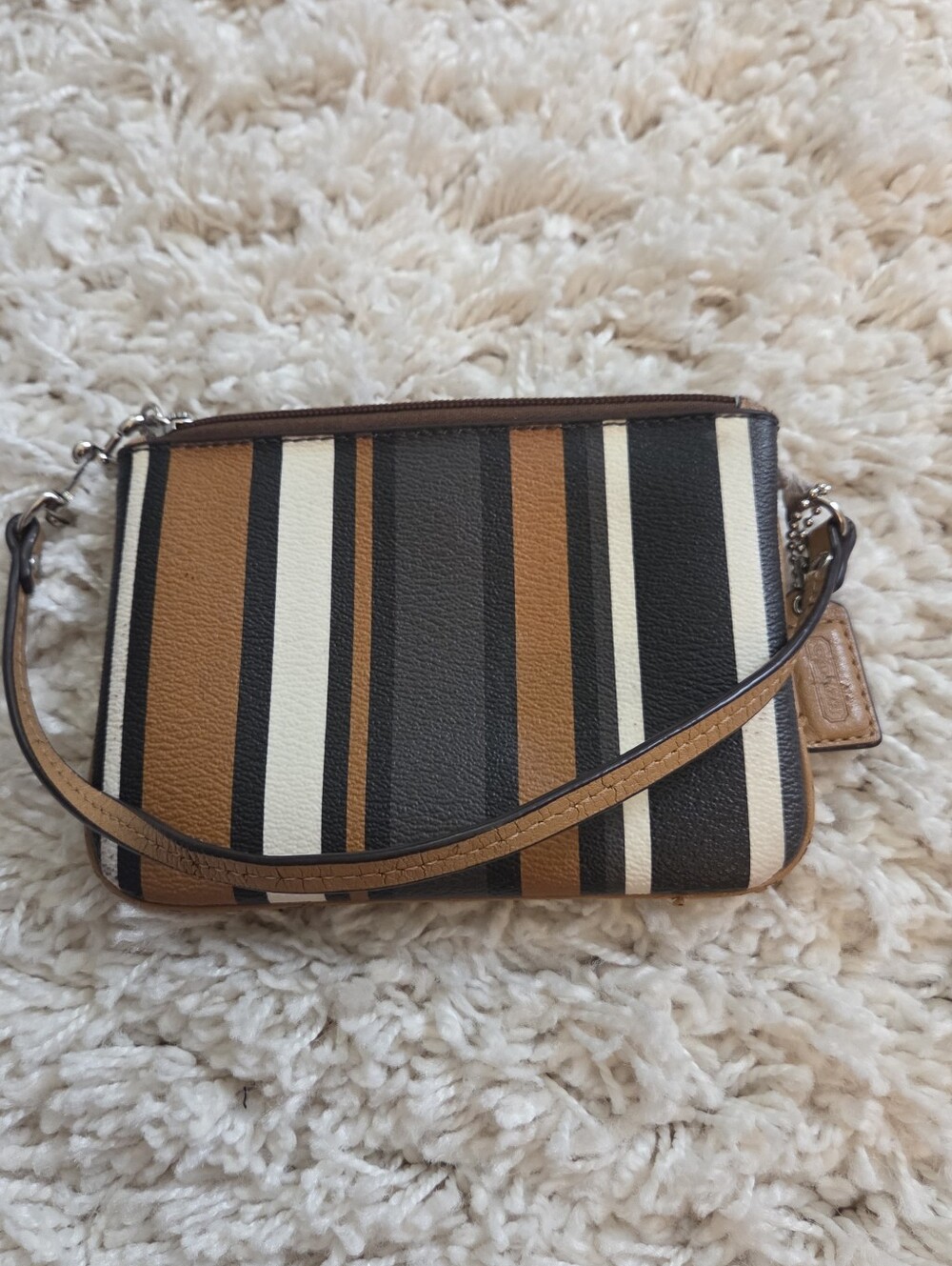 Coach Leather Wristlet Clutch in Brown, Black & Cream